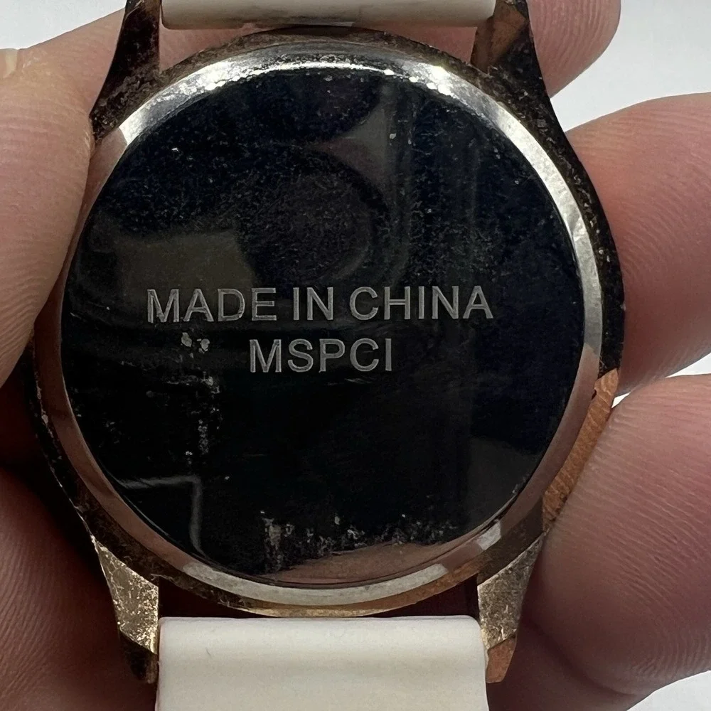Ladies Trendy Round Rose Gold Tone Bezel‎ White Dial Poly Band Analog Watch J6